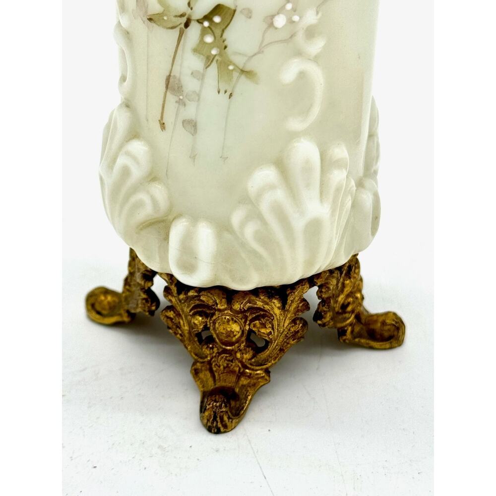 C. F. MONROE Antique Wave Creast Vase Floral Gilt Footed Base - 6.5"H
